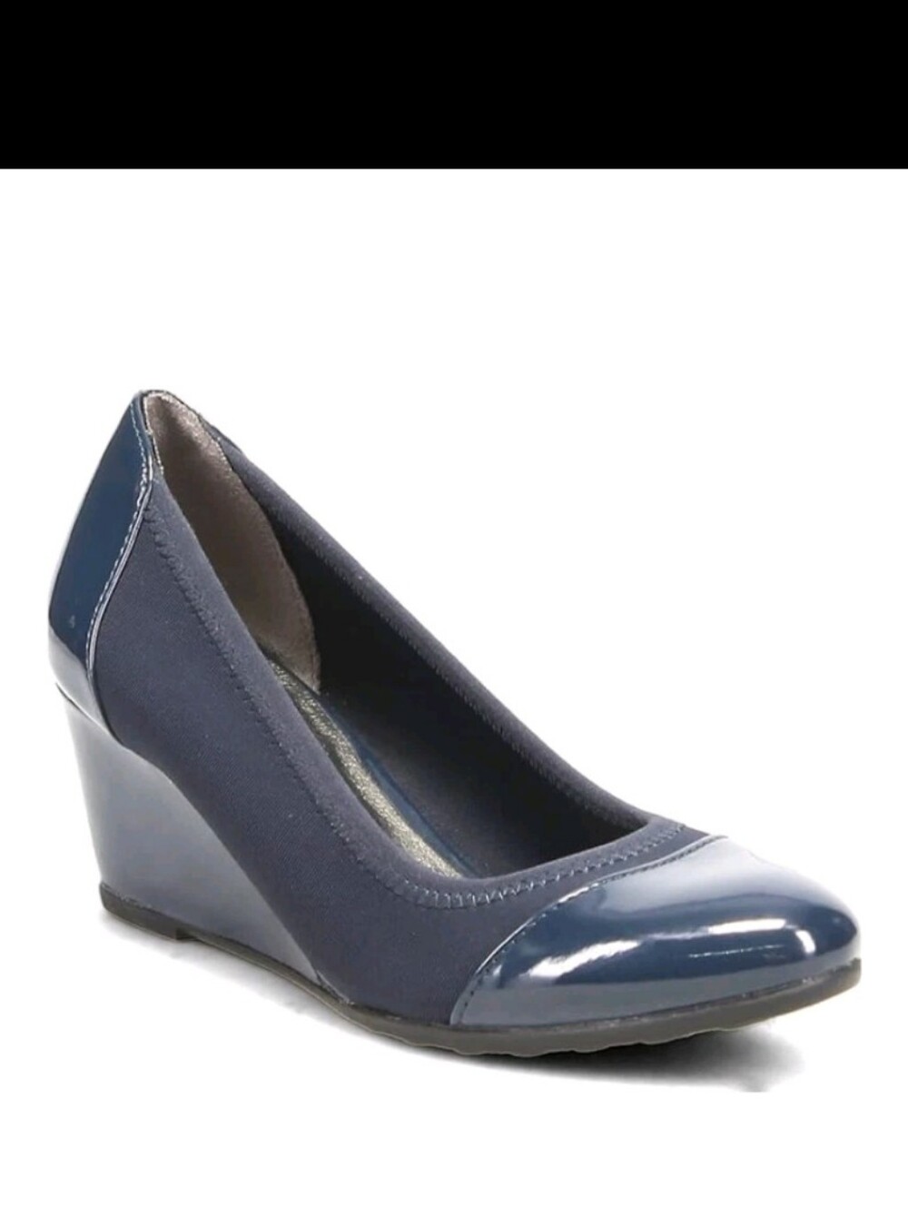 Life Stride Navy Blue Wedges 9.5 M Vinyl Toe Shoes Slip On Soft System Comfort